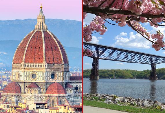 Mid-Hudson Bridge in Poughkeepsie (Left), Duomo in Florence (right). Image by Steve DeVico/Marist College.